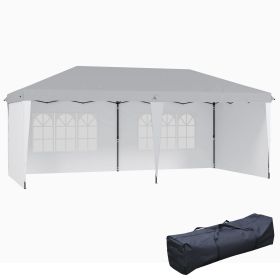 10' x 20' Pop Up Canopy Tent with 4 Sidewalls, Instant Gazebo with Carry Bag for Garden, Patio, White