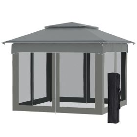 Outdoor Patio Pop Up Canopy Gazebo Shelter with Zipper Netting, Carry Bag, 10.7'x10.7'x8.9', Dark Gray