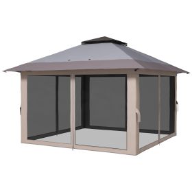 Robust Pop Up Gazebo 13x13 Instant Canopy Shelter 2-Tier Roof Carry Bag Gray Garden Leisure