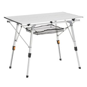 VEVOR Folding Camping Table, Portable Roll Up Side Tables, Lightweight Aluminum Beach Table with Adjustable Height, Top Mesh Layer and Carry Bag
